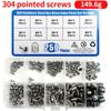 250pcs/Box Hex Hexagon Socket Set Screw Cone Point Grub Screw  M3 M4 M5 M6 M8 304 Stainless Steel
