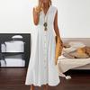 A-Line Dress Elegent Beauty Lady Dress Single-breasted Large Hem Long Dress Solid Color