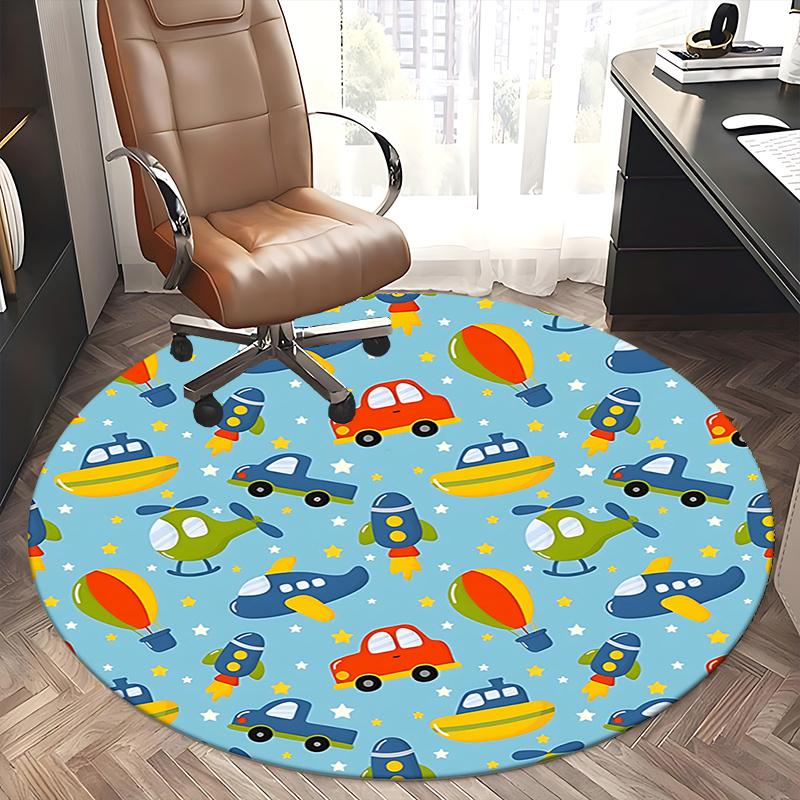 Colorful Transportation Office Carpet Chair Mats, Fun Vehicle Pattern for Home Decor, Office Use, and Gift Giving1118091a
