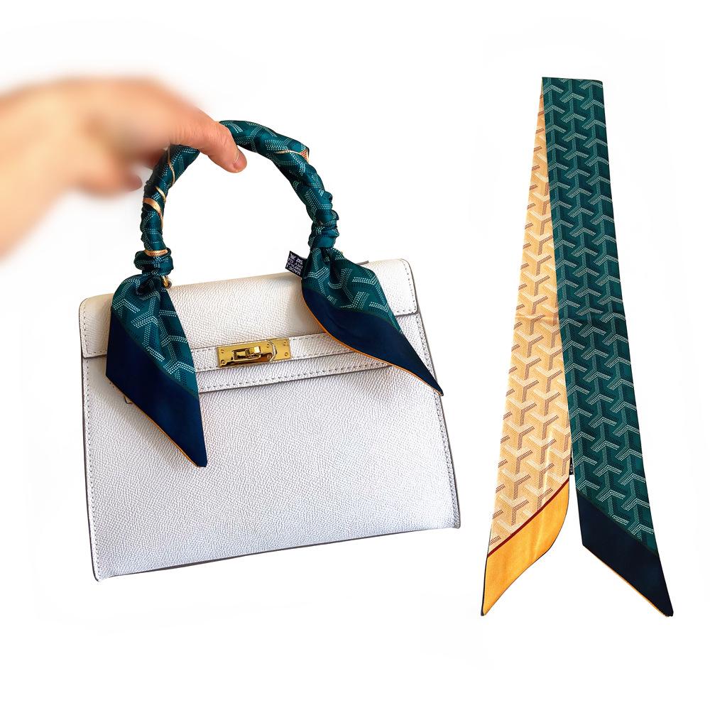 Геометрический корейский шарф с треугольными ромбами: Женская шелковая лента для сумок и резинок для волос