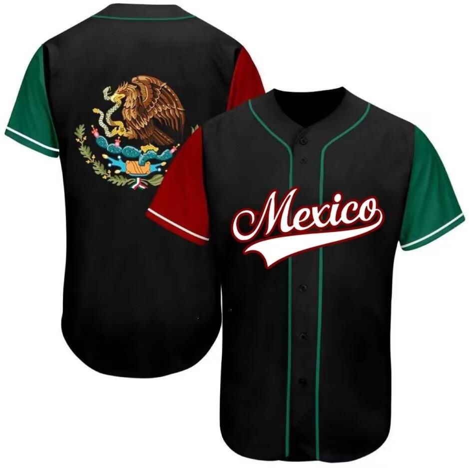 Mexico baseball team element print summer v-neck button-down baseball jersey
