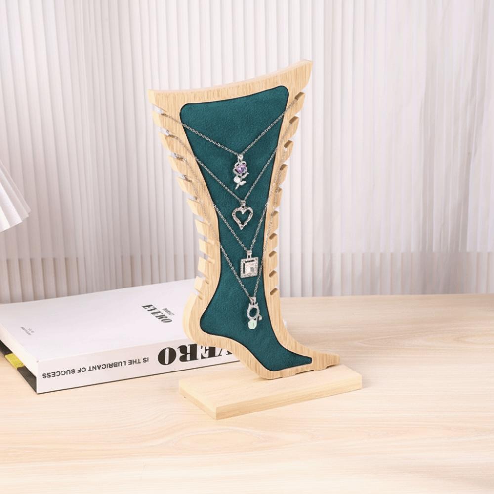 Foot Shaped Velvet Wooden Board Holder Storage Jewelry Hanging Stand Necklace Display Stand  Store