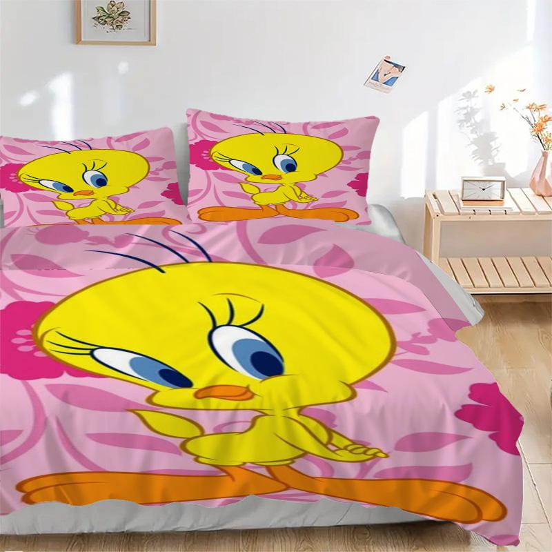 Tweety Bird Pink Background Print 3Pcs Bedding Setduvet Cover With 2 Bedropillowcase Home Birthday Gift