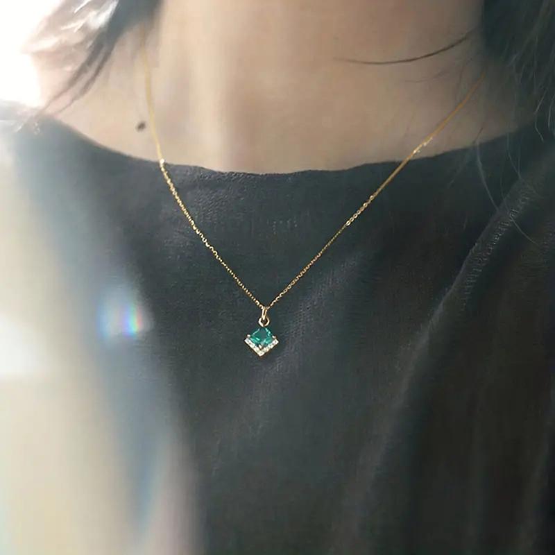 Ожерелье с подвеской Huitan Princess Square Green Cubic Zirconia, модный дизайн, женские аксессуары для шеи, свадебные украшения