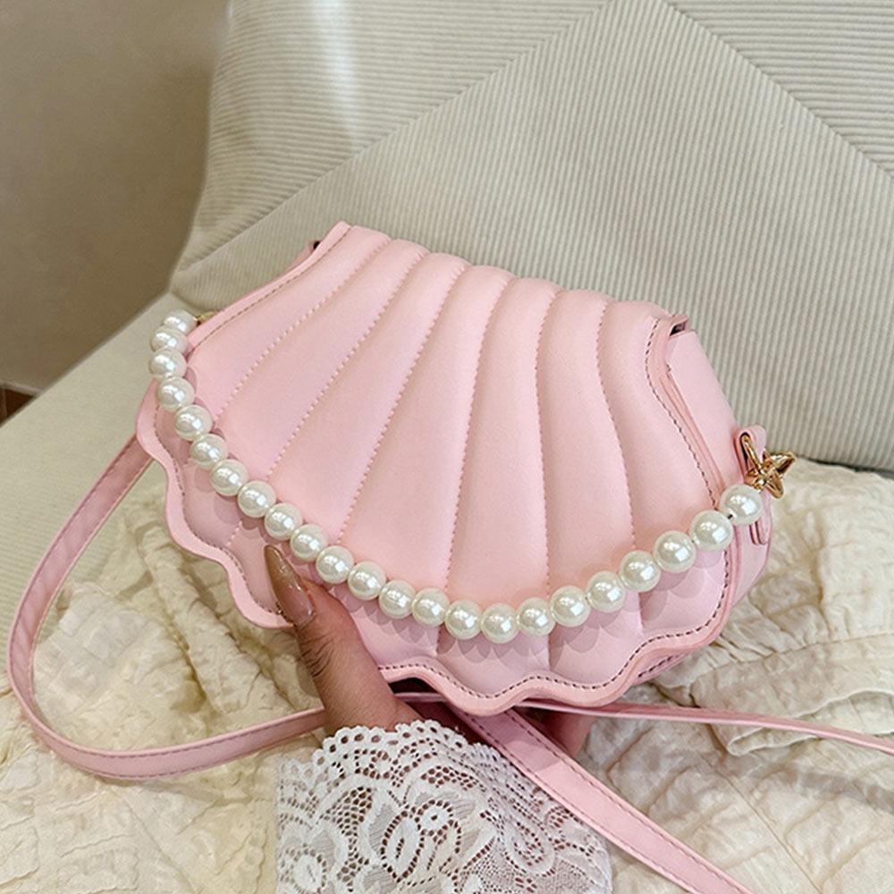 Fashion Minimalist Casual Crossbody Bag Shell Shoulder Bag for Women, Stylish Small Design with Pearls