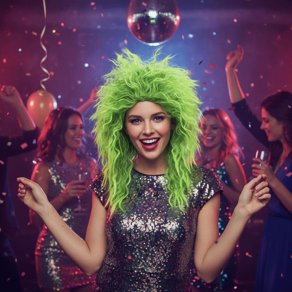 Tangerine/Green Halloween Costume Wig Voluminous Instant Noodle Style Hairpiece Masquerade Ball