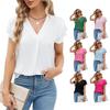 Women's Business Casual Tops Ladies V Neck T Shirts Blouses Women Short Sleeve Blouse