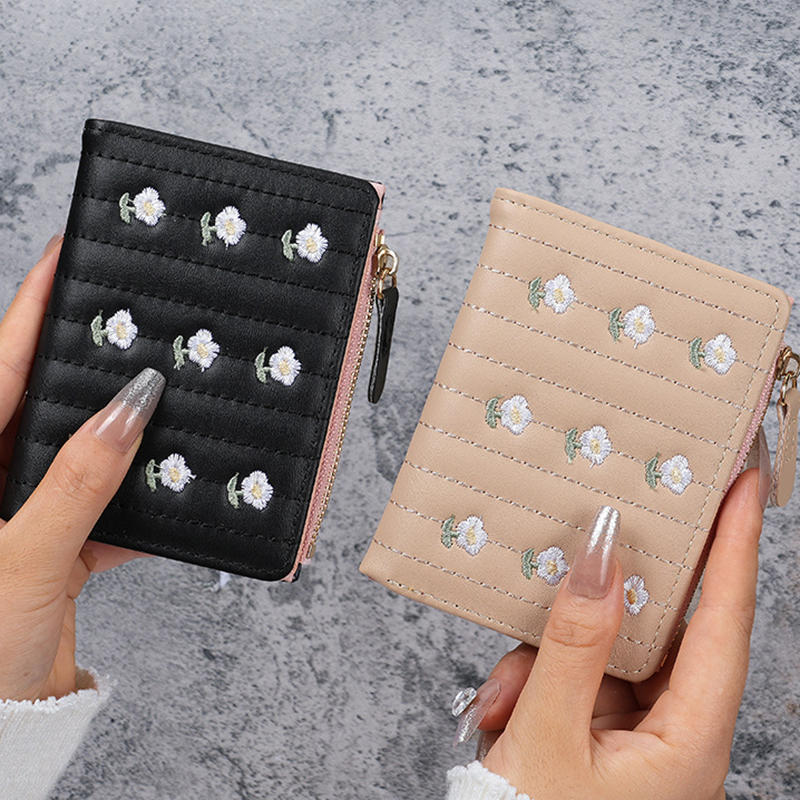 Женский кошелек из ПУ кожи с цветочной вышивкой, держатель для карт, милый кавайный зажим для денег, мини-кошелек, женский кошелек, визитница, органайзер для путешествий, подарок, конфетный цвет
