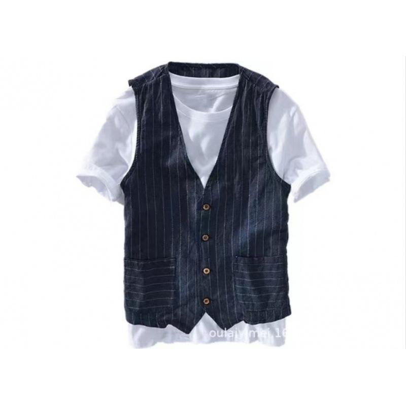 Мужской летний льняной жилет без рукавов с V-образным вырезом, повседневные тонкие топы