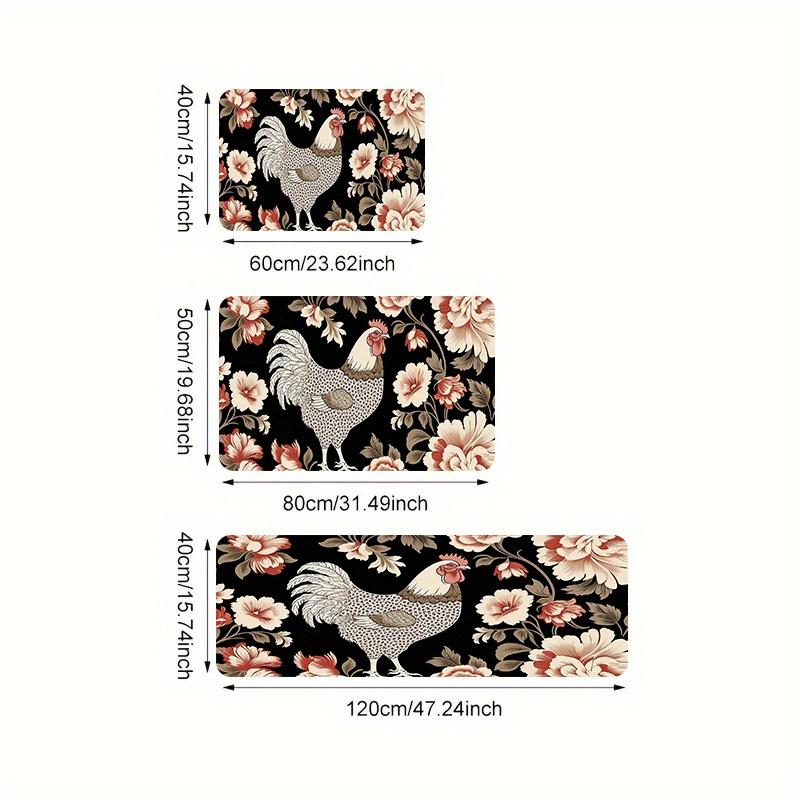 1 шт. анти-усталостные кухонные коврики, с цветочным принтом и принтом петуха, водонепроницаемые нескользящие толстые мягкие кухонные коврики, прочные, удобные стоячие коврики для кухни