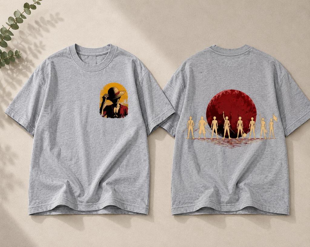 One Piece Luffy Straw Hat Crew Front Back Printed Tshirt Unisex Oversized Anime Streetwear Cotton Casual Tee