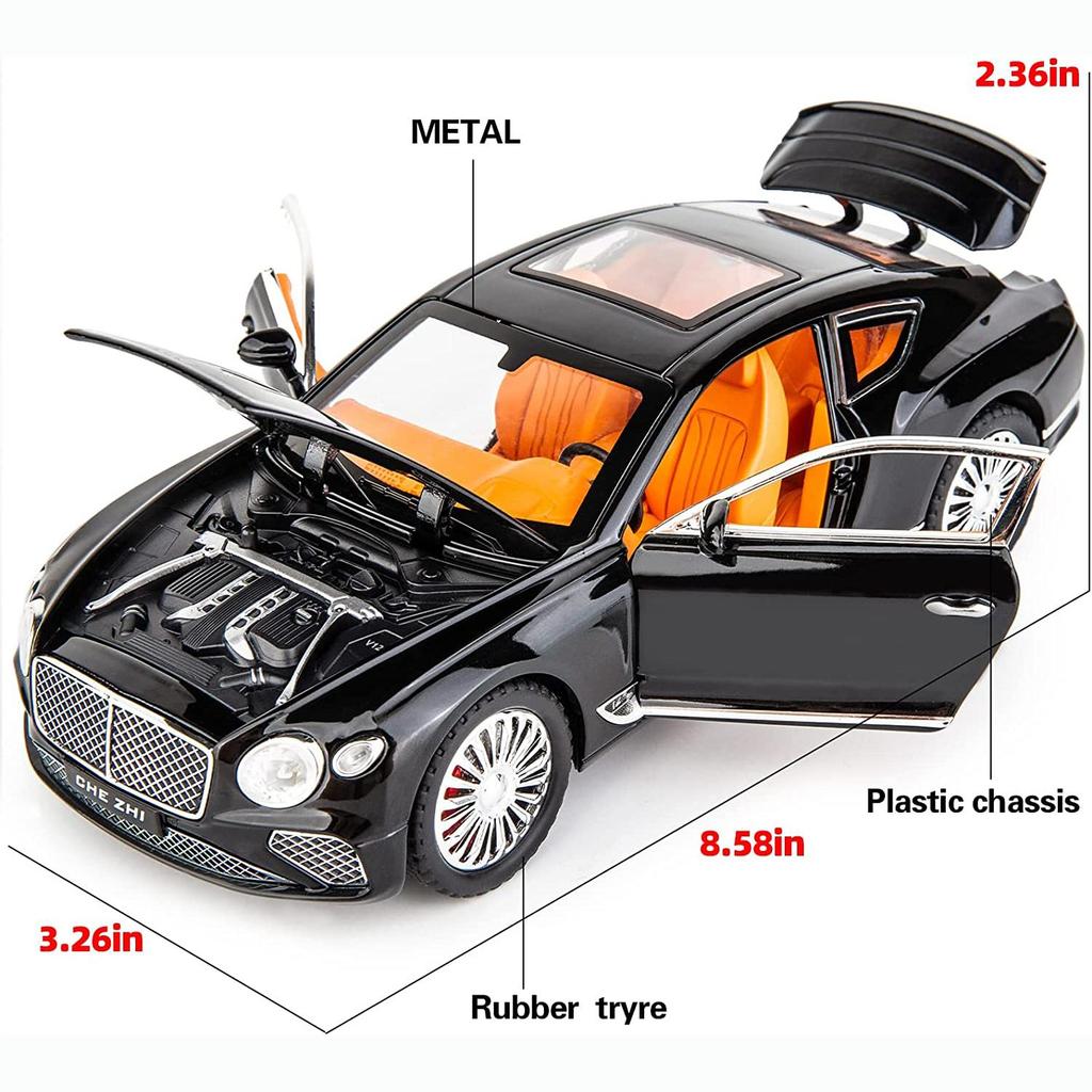 1/24 Bentley Continental GT Model Car, Alloy Diecast Collectible Pull Back Car Toy, with Sound and Light, Door Can Be Opened for Boys Girls Gift