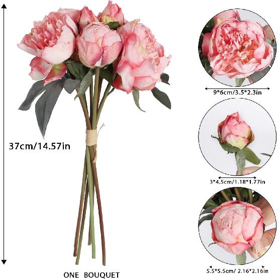 Розовые пионы искусственные цветы 2 букета винтажные искусственные пионы 14 шт. головок шелковые цветы со стеблями для свадебного украшения букет невесты искусственные цветы