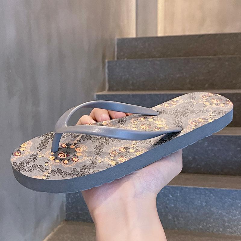 Женские летние богемные пляжные сандалии, плоские шлепанцы, женские модные тапочки, домашняя обувь, серебристые шлепанцы с цветочным узором