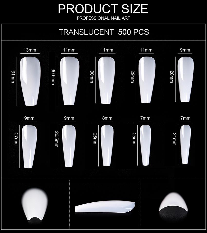 kads 500 шт. длинные трапециевидные накладные ногти без складок, искусственные накладные акриловые типсы с полным покрытием, прозрачный белый гель для маникюра