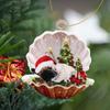 Decorative Shell Sleeping Dog Christmas Ornament 2D Xmas Dog Keychain  Christmas