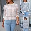 2023 Autumn/winter Women's Casual Stitching Fashion Sweater Crew-neck Knitted Loose Sweater