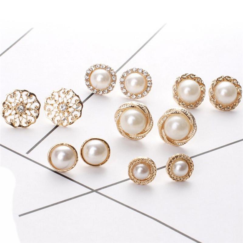 6 пар элегантных крошечных сережек-гвоздиков с кристаллами, стразами, бриллиантами и жемчугом
