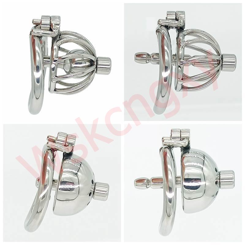 Screw Lock Stainless Steel Male Chastity Device Cock Cage with Arc Penis Ring Sex Toys for Men Urethral Lock Adult Game