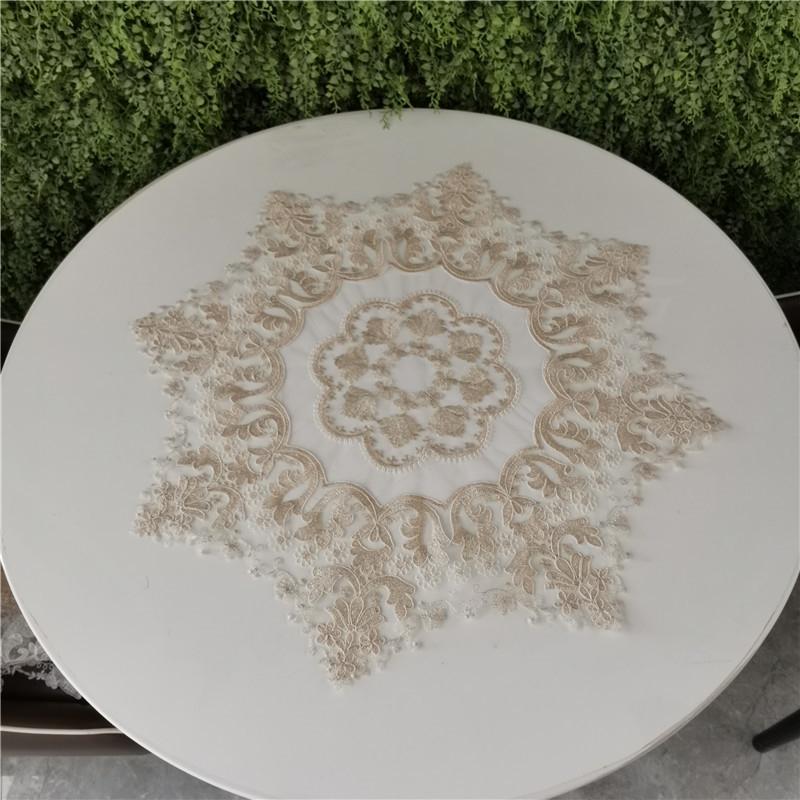 European Octagonal Lace Embroidery Chic Tablecloth Coaster Balcony Bedroom Small Round Table Cloth Mat Party Banquet Decoration