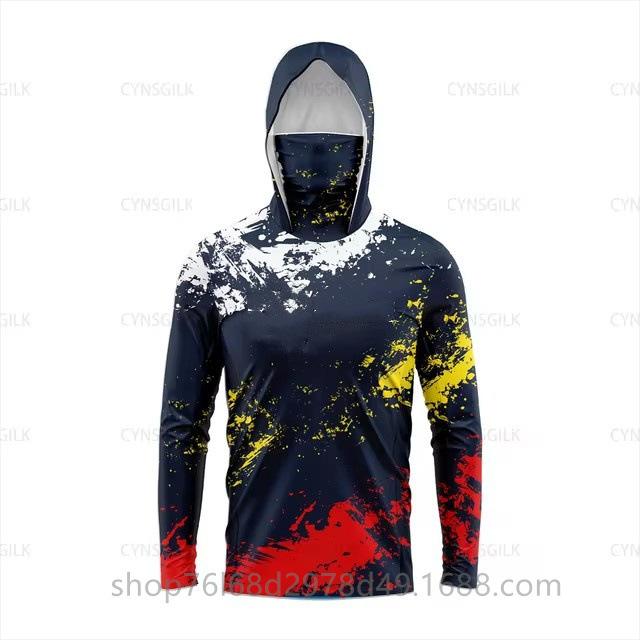 Outdoor sunscreen clothing, ice silk long-sleeved fishing clothing, quick-drying breathable hoodie, face towel, integrated mosquito-proof clothing
