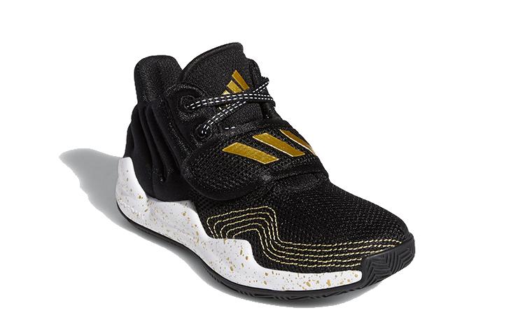 adidas Глубокая угроза Удобные и модные Дышащие Средневысокие Детские Баскетбольные Кроссовки Черно-золотые FX8644