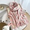 Autumn and Winter Gentle High-end Plaid Scarf Girls Dry Rose Pink Scarf Imitation Cashmere Fringed Scarf