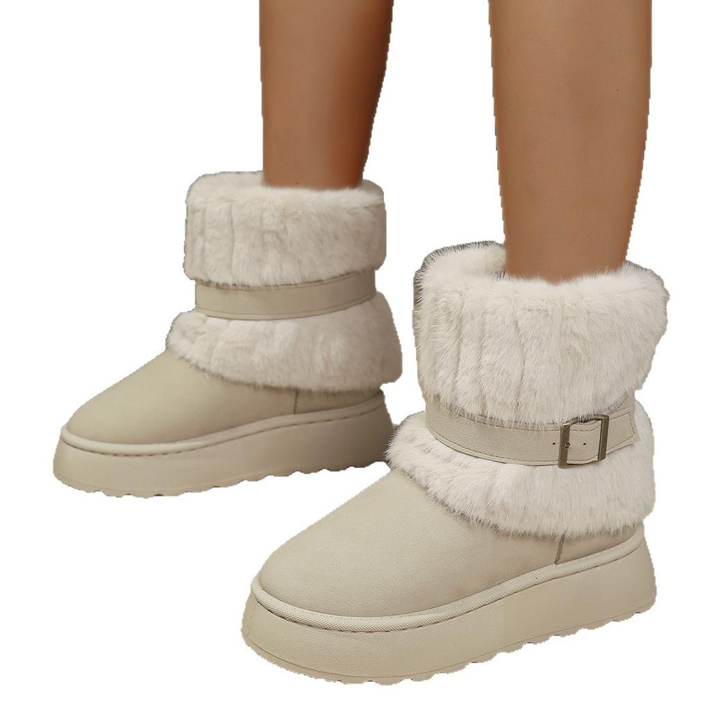 Buckle-Fastened Vintage-Style Warm Snow Boots for Women 2025 Winter New Arrival Thick Sole with Fleece Lining Extra-Thick Insulated Anti-Slip Boots