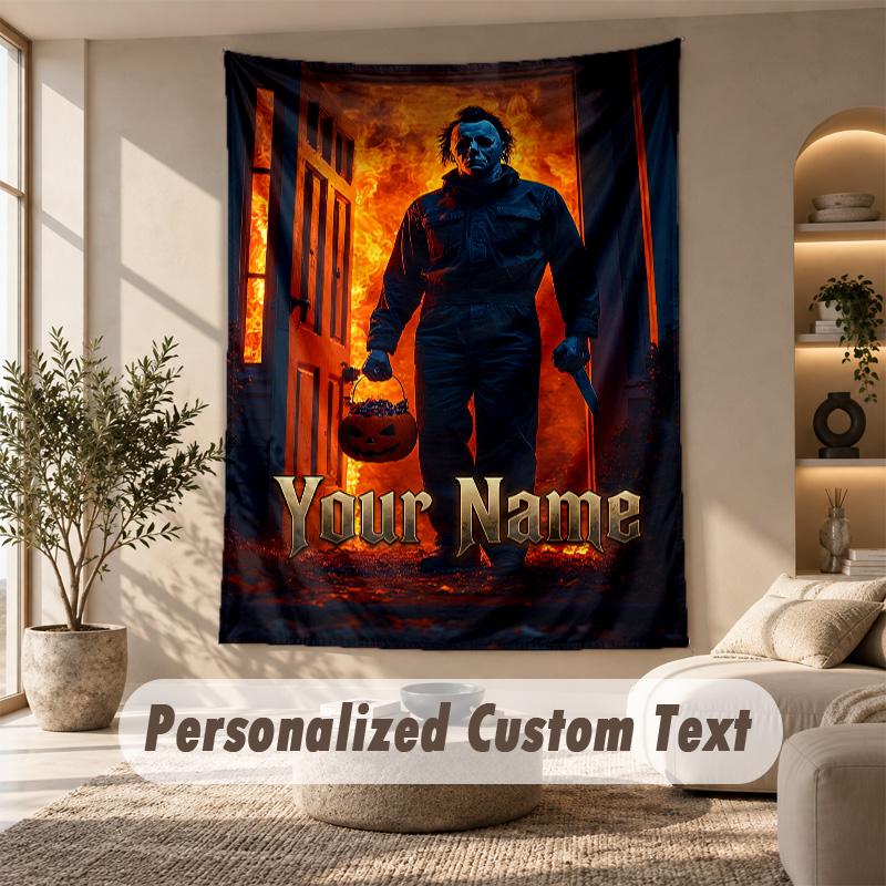 Tapestry Custom Name Text, Wall Hanging Tapestry Home Room DecorHalloween Michael Myers