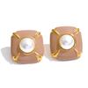 Yhpup Multi-Color Enamel Simulated Pearls Square Stud Earrings Stainless Steel Daily Wear Fashion Spring Jewelry Waterproof Gift
