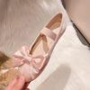 Модные женские/девичьи балетки с бантом, розовые шелковые, на резинке, туфли мэри джейн для женщин, большие размеры 33-43, балетки для родителей и детей