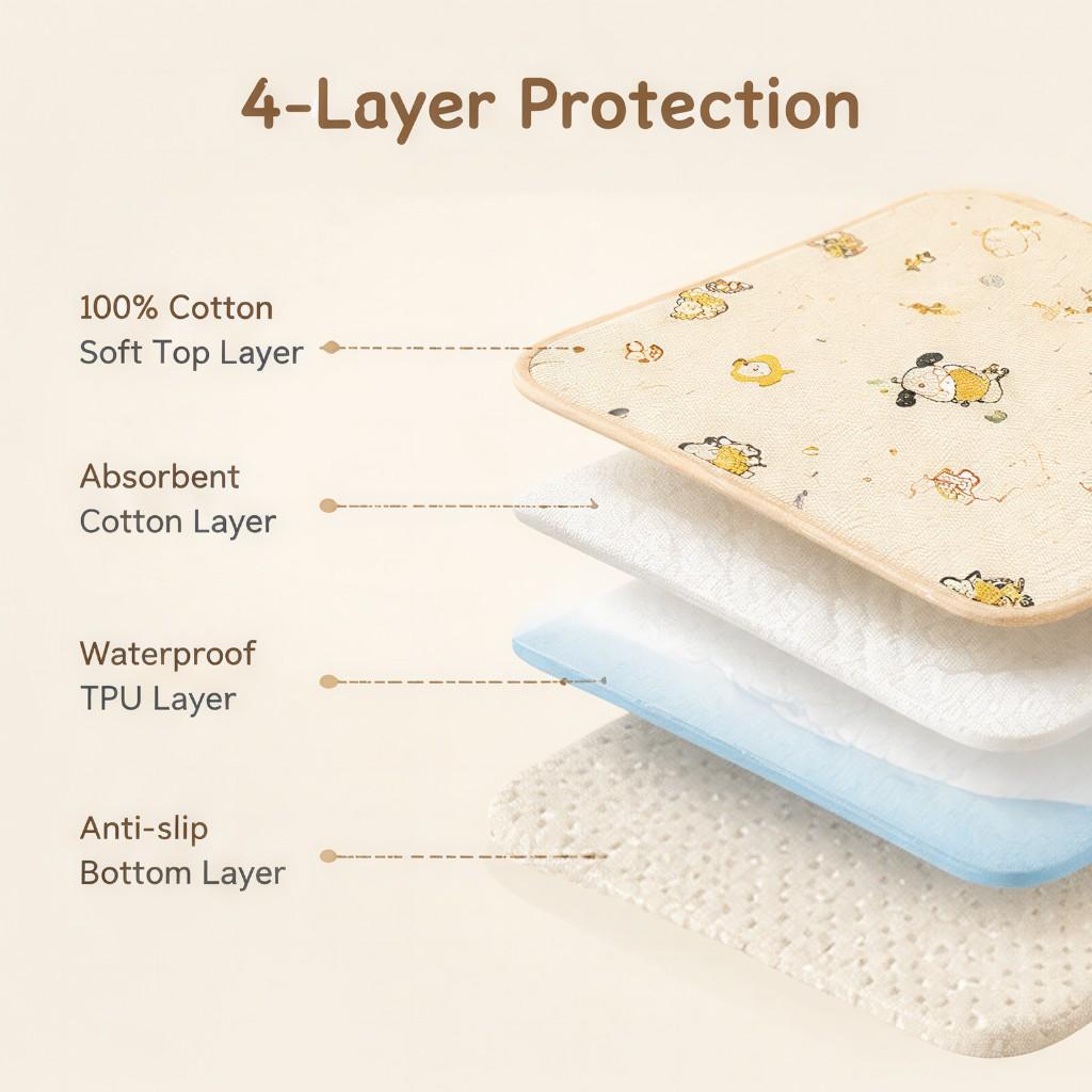 100% Cotton Baby Care Pad: Waterproof Quilted Mattress Protector - Soft Washable Reusable Urine Pad for Crib Nursery Bed Rest