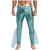 Mens Mermaid Pants King of the Seas Costume Elastic Waist Metallic Shiny Fishscale Print Tights Leggings for Halloween Cosplay