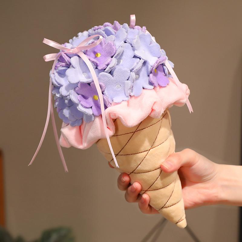 25CM Beautiful Ice Cream Hydrangea Hand Bouquet Plush Plant Stuffed Toys Nice Home Decoration For Lovers Valentine's Day Gift