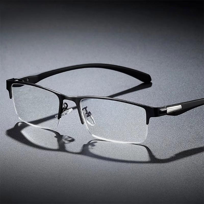 Винтажные мужские очки Сверхлегкие Металлические Полуободковые Компьютерные Очки для Мужчин и Женщин Повседневный Деловой Стиль с Плоскими Зеркальными Линзами