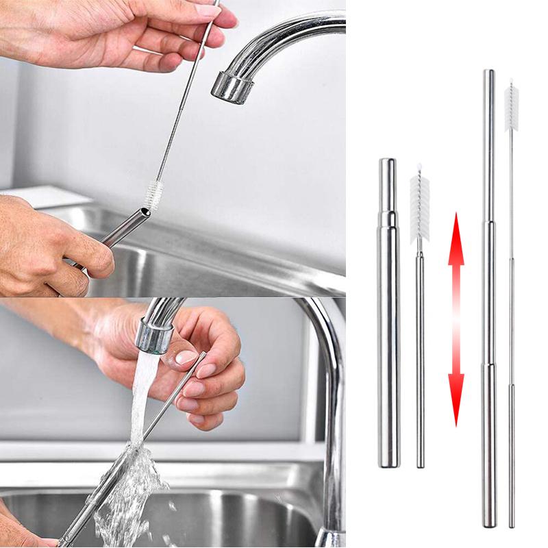 Reusable Stainless Steel Metal Telescopic Straw Collapsible Portable Travel Drinking Folding Straw Set with Cleaning Brush Case