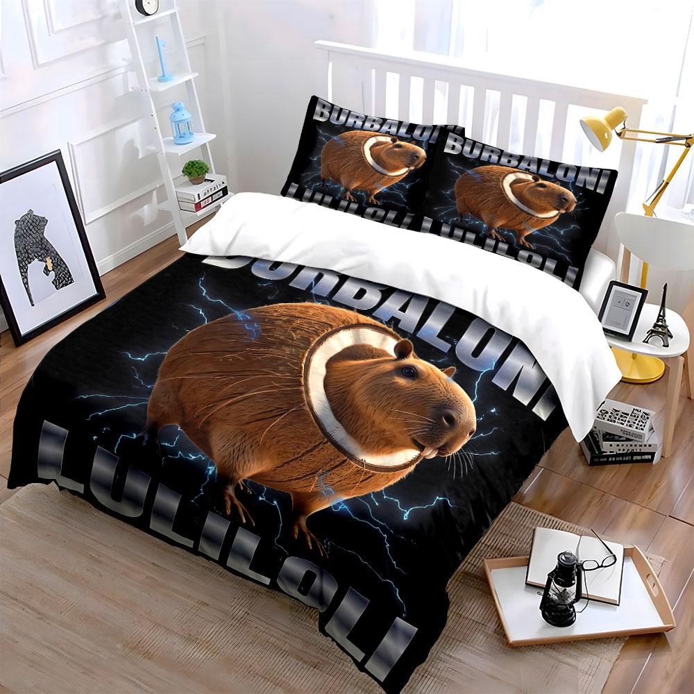 "Capybara Coconut Print Decor Set" Bedding Set with 1 Duvet Cover 2 Pillowcases Single Double King Queen, Gift