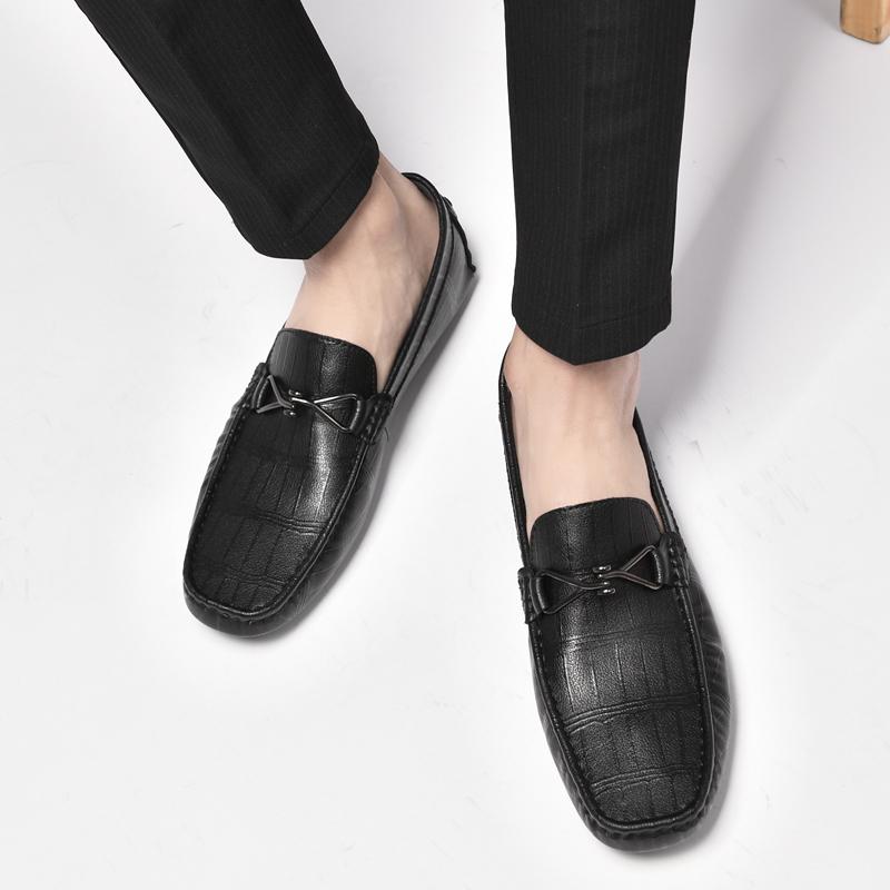 High Quality Men's Classic Black Comfortable Soft Sole Two-layer Cowhide Bean Shoes Fashionable New Men's Breathable Loafers