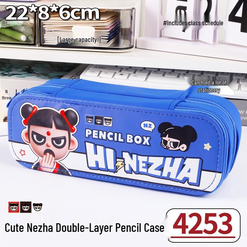 Cartoon Double-Layer Pencil Case: Large Capacity Stationery Box for Primary Students