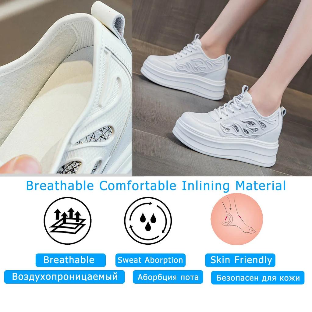 Козной 8 см воздушная сетка микрофибра натуральная кожа вулканизированная дышащая высококачественная повседневная женская летняя платформа кроссовки обувь леди