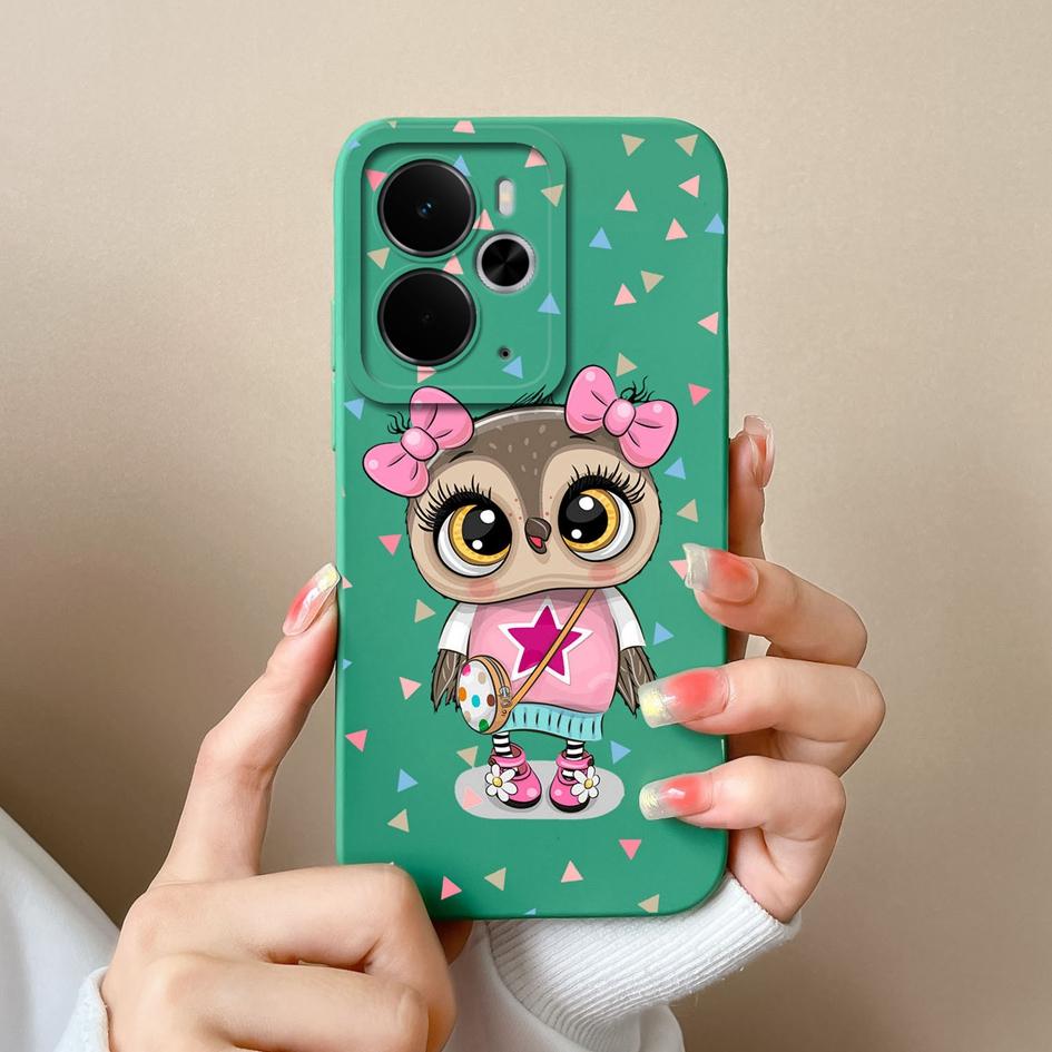 Cover Cases For Oppo Realme C75x 14X 14 14T Narzo 10 30 60 P3 A5 Pro Cute Cartoon Kitten Owl Patterns Liquid Silicone Dustproof Housing For Oppo Shell