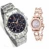 Limited Edition Pair Watches: Don Clark Men's Watch, High-Performance Japanese-Made Chronograph, Anne Clark Women's Watch, Pink Gold with Heart Chain