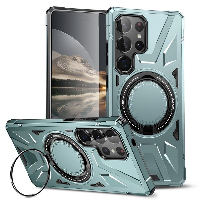 Однотонный чехол для беспроводной зарядки Samsung S25 Ultra S24 S23 FE A55 A35 A15 A54 A14 A34 A24 с металлическим кольцом-подставкой и магнитной противоударной задней крышкой