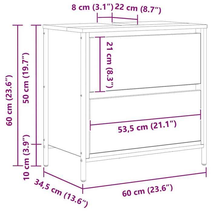 VidaXL Bathroom Cabinet Washbasin Drawers Smoked Oak 60x34.5x60 Cm, Vanity Unit, Storage Cabinet of 861884
