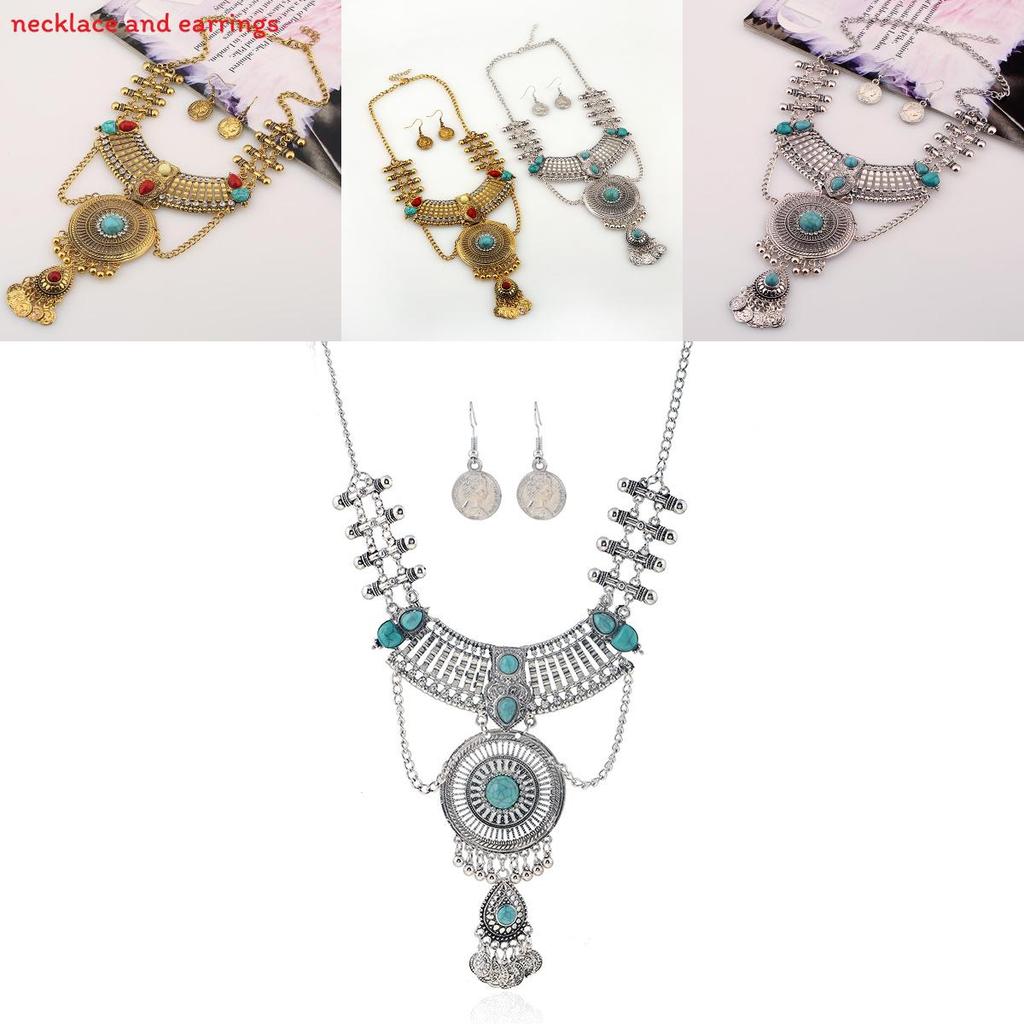 Ethnic Style Simulation Gemstone Decoration Women Necklace And Earring Set For Women