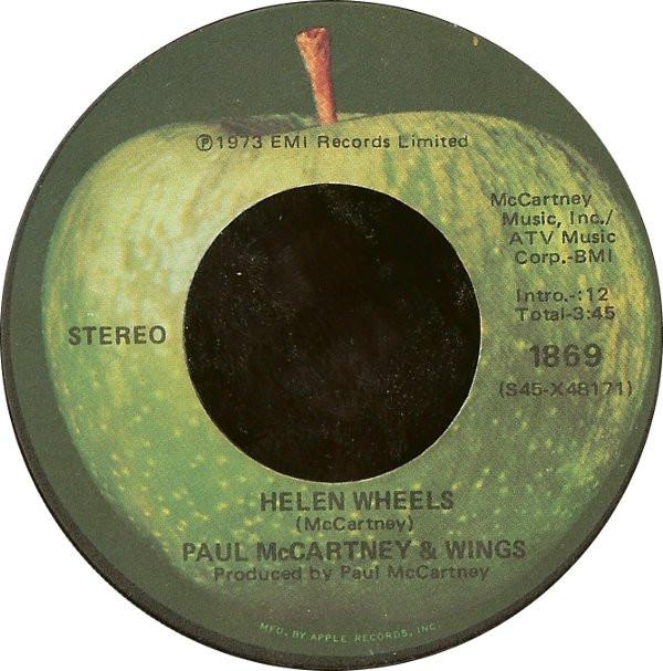 7-дюймовая пластинка WINGS - Helen Wheels 1869 Apple Records 1973 US Рок Б/У
