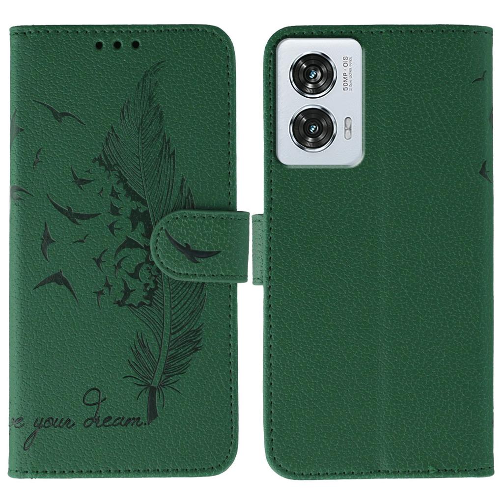 For Motorola Edge 50 Fusion 5G Case Feather Imprint PU Leather Wallet Phone Cover