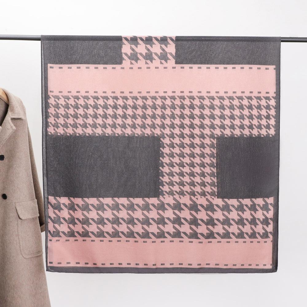 Autumn Cotton and Linen Travel Silk Scarf Female Korean Version of The Thousand Birds Grid Elegant Fashion Versatile Sunscreen Windproof Scarf