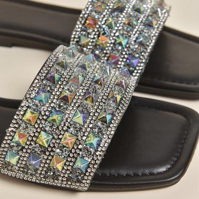 Квадратный носок классные тапочки 2025 лето новые импортные тапочки со стразами плоские тапочки женская пляжная обувь