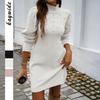 Элегантное однотонное платье-свитер с длинным рукавом и длинной юбкой для женщин 2025 осень и зима